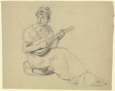Žena hrající na mandolínu od Otto Scholderer