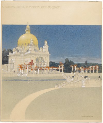 Kostel sv. Leopolda na Steinhofu, soutěžní projekt, perspektiva od Otto Wagner