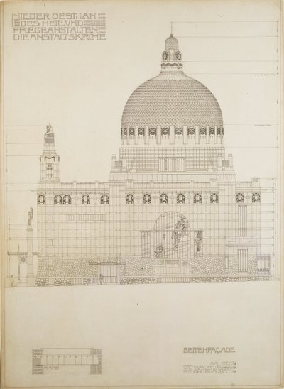 Náčrt kostela Steinhof, vídeňské ústřední nemocnice pro duševně choré ... od Otto Wagner