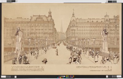 Vindobonský most / Projekt novostavby mostu Rothenthurmstraße - Lilienbrunngasse. Centrální perspektiva od Otto Wagner