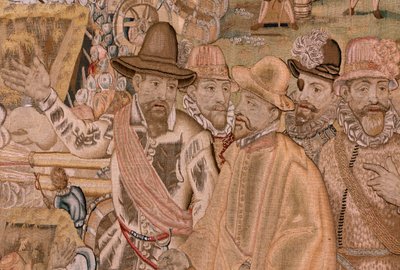Vlámský gobelín. Seriál Triumfy a bitvy arcivévody Alberta. Dobytí města Hulst (Toma de la Plaza de Hulst). Sedmá tapisérie v sérii. Model Otto van Veen a Hans I Snellinck. Výroba Martin Reynbouts, Brusel od Otto van Veen