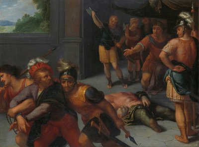 Stětí Claudia Paula a zajetí Julia Civilise Stětí Julia Paula a uvěznění Claudia Civilise jeden ze série dvanácti o povstání Bataviánů proti Římanům od Otto van Veen