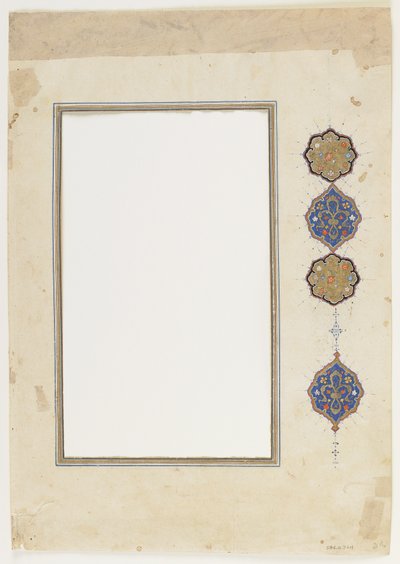 Folio z Koránu (hranice), oddělený rukopisný okraj, 2. polovina 16. století (tuš, neprůhledný akvarel a zlato na papíře) od Ottoman School