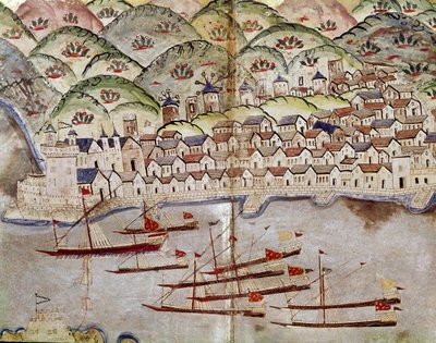 Osmanské umění: pohled na Marseille, miniatura Francie od Ottoman School