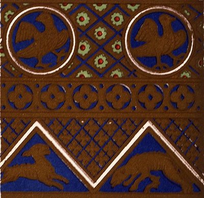 Byzantský ornament ze smaltované rakve z „Les Arts du Moyen Ages“ od du Sommerarda, kapitola VII, deska XXIX z „Grammar of Ornament“ 1868 (barva litho) od Owen Jones