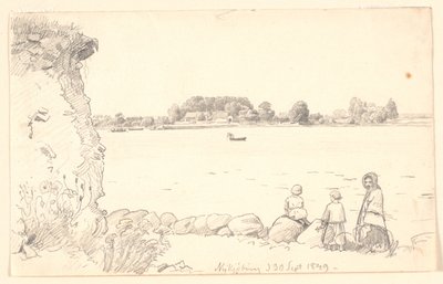 Dáma a dvě děti v Guldborgsundu. Nykøbing Falster. od P.C. Skovgaard