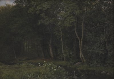 Soumrak nastavení v lese poblíž Iselingen Manor, Zéland od P.C. Skovgaard