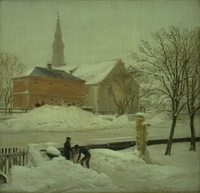 Pohled z umělcovy rezidence v Løwenerově panství v Christianshavn. Zimní den se sněhem od P.C. Skovgaard