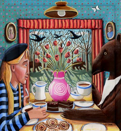 Čaj s medvědem, 2025 (tónované gesso) od PJ Crook