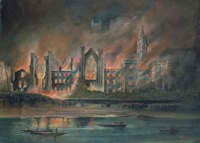 Požár v budově parlamentu, 16. října 1834 (kvaš) od P.T. Cameron