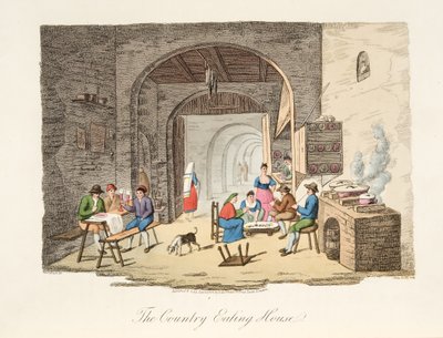 Country Eating House, z italské scenérie, představující způsoby, zvyky a zábavy různých států Itálie, hospoda. 1806 (ručně kolorovaná rytina) od P. van (after) Lerberghi