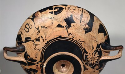 Detail podkrovního poháru s červenou figurou zobrazující výjevy z trojské války, cca 490 př. n. l. (keramika) (interiér viz 92562 & 211797) od Painter Brygos