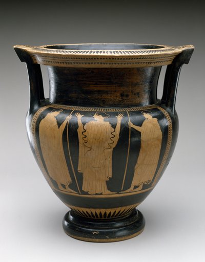 Červený figurální sloup Krater s výjevem ženy a dvou mladíků, 480-460 př.nl (terakota) od Painter Syriskos