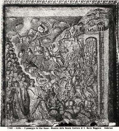 Přechod přes Rudé moře, z centrální lodi (mozaika) (černobílá fotografie) od Paleo Christian