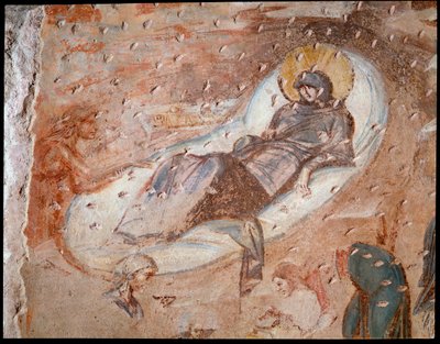 Narození. Freska apsidy, 6.-7. století od Paleo Christian