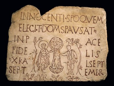 Náhrobek s nápisem a Kristovým křtem, raně křesťanské období, 3. stol od Paleo Christian