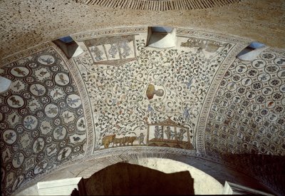 Raně křesťanské umění: scéna sklizně. Detail mozaiky 4. století od Paleo Christian