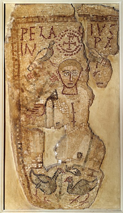 Paleochrétský starověk: “” Reprezentace asketského mnicha Pelage (nebo Pelagia) (350-420)”” Pohřební mozaika z Tuniska. Paříž, muzeum Louvre od Paleo-Christian Paleo-Christian