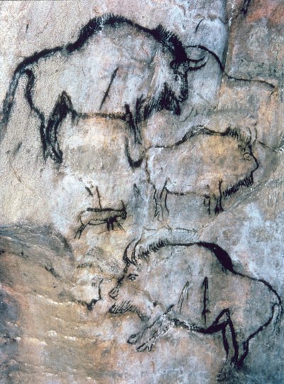 Zraněný bizon, magdalénien (jeskynní malba) od Paleolithic Paleolithic