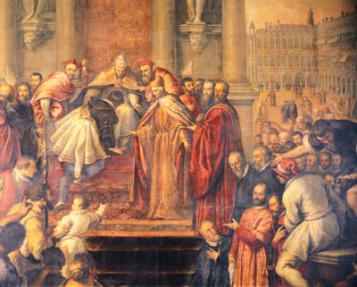 Papež posílá mladého Ottu do Barbarossy, aby vyjednal mír (freska) od Palma Il Giovane