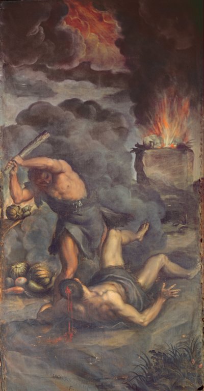 Interiér dveří varhanní desky zobrazující Kaina a Ábela, 1600 od Palma Il Giovane