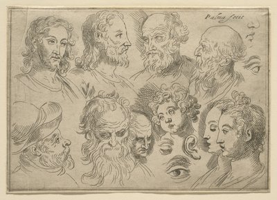 Náčrt s deseti hlavami, 1636 od Palma Il Giovane