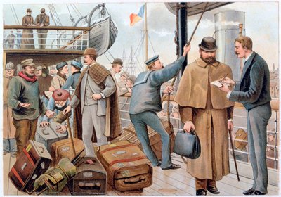 Cestující vstupující do P&O parníku v Temži, c1890. od PandO Pencillings