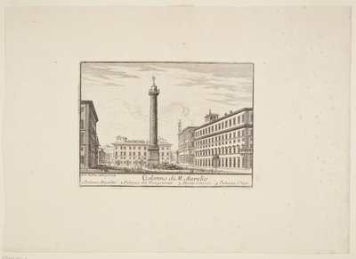 Sloup M. Aurelia. 1. Palazzo Niccolini. 2. Palác místodržícího. 3. Monte Citorio. 4. Palazzo Chigi od Paolo Anesi