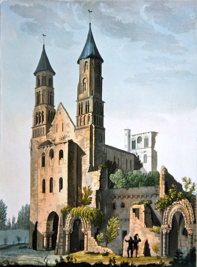 Opatství Jumieges, z „Le Costume Ancien et Moderne“ od Julese Ferraria, publikované kolem 20.–30. let 18. století (barevné lito) od Paolo Fumagalli