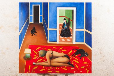 Annonce v modrém sametu, 2016 (olej na dřevěné desce) od Paolo Perfranceschi