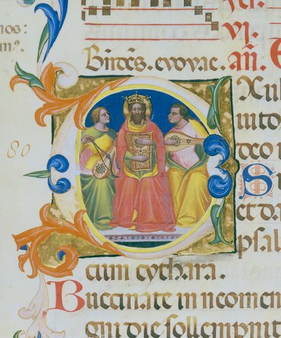 Král David hrající na žaltář, miniatura od Paola Soldiniho, detail Knihy žalmů od Paolo Soldini
