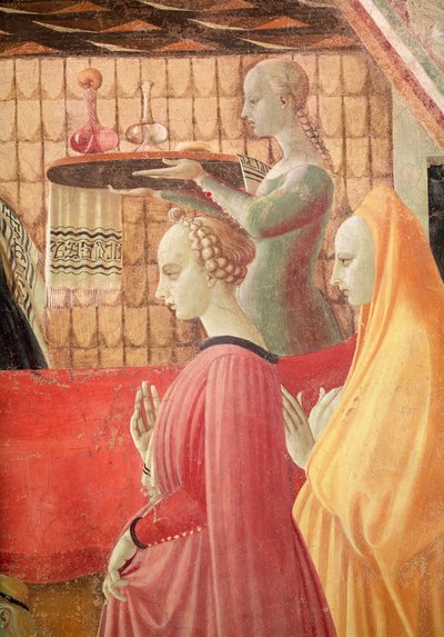 Narození Panny Marie, detail sluhy a dvou služebníků, 1440 freska viz také 85550 od Paolo Uccello