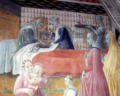 Narození Panny Marie, detail z cyklu Životy Panny a svatého Štěpána, z Cappella dell"Assunta od Paolo Uccello