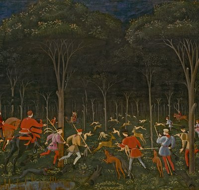 Lov v lese, asi 1465-70 olej na desce detail 100861 od Paolo Uccello