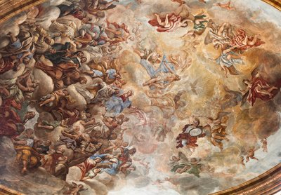 Fresky Paola de Matteis z roku 1714 na klenbě a na bubnu, zobrazující život světce, kaple San Cataldo v katedrále, Taranto, Itálie (foto) od Paolo di Matteis