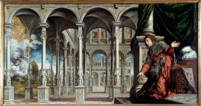 Zvěstování. Obraz Paris Bordon nebo Bordone (1500-1571) od Paris Bordone