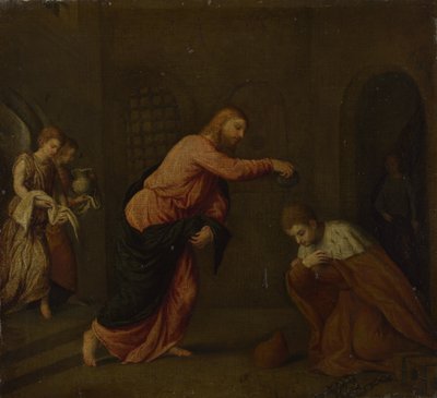 Kristus křtí svatého Jana mučedníka Alexandrijského, c. 1565 od Paris Bordone