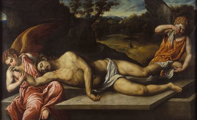 Slovak:  Mrtvý Kristus oplakáván anděly Dead Christ mourned by angels od Paris Bordone