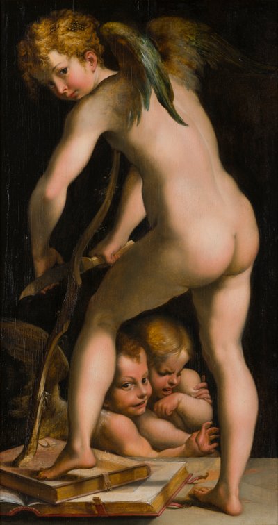 Amor, der seinen Bogen schärft von Parmigianino