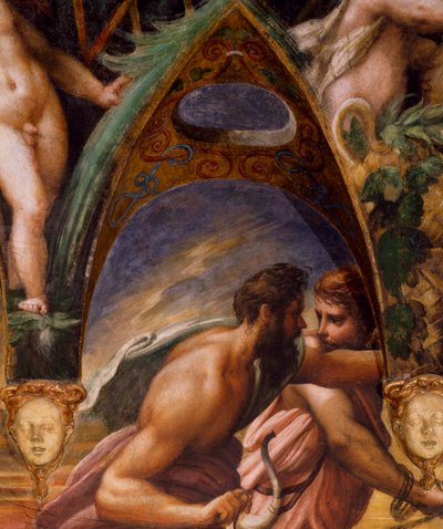 Actaeonovi společníci, z mýtu o Dianě a Actaeon od Parmigianino