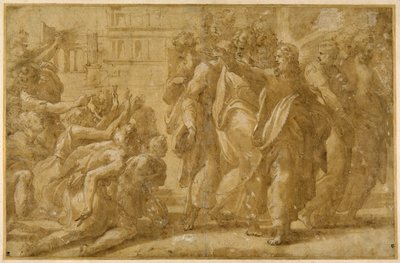 Kristus se svými učedníky uzdravující malomocné (pero, inkoust, mytí a tělová barva na papíře) od Parmigianino (1503 40)