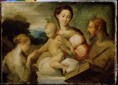 ""Le mariage mystique de sainte Catherine"" (The Mystical Marriage of Saint Catherine) Les noces mystiques de Sainte Catherine de Sienne (1347-1380) avec le Christ en 1368. Peinture de Girolamo Francesco Maria Mazzola dit Parmigianino ou Le Parmesan (1503- od Parmigianino