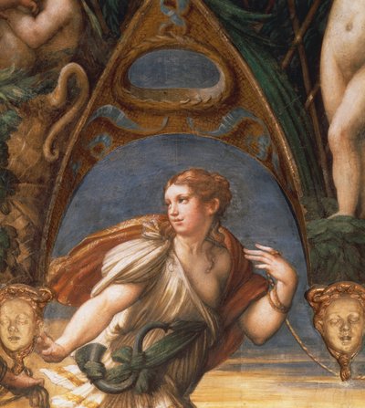 Nymfa zabavená pastorem Francescem Mazzolou, známým jako Parmigianino (1503-1540), freska. Detail. Rocca Sanvitale, Fontanellato, Emilia Romagna. od Parmigianino