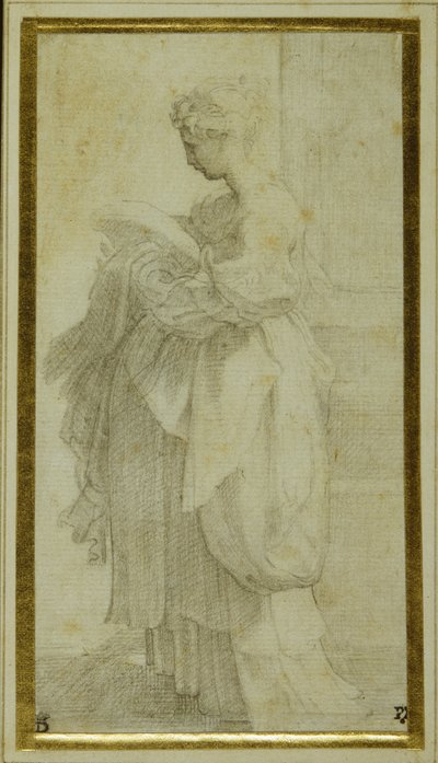 Stehende Figur eines Mädchens mit voluminösen Gewändern von Parmigianino 