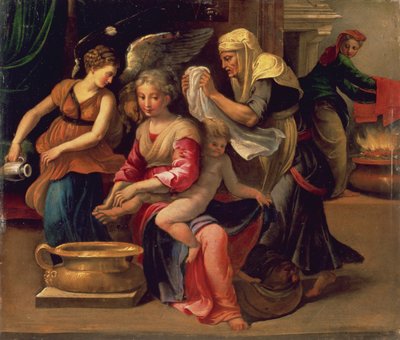 Koupání miminka (olej na desce) od Parmigianino