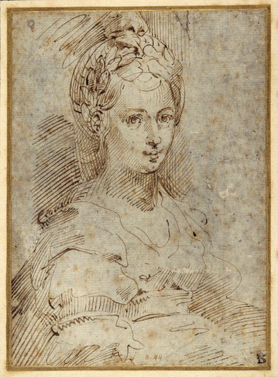 Poloviční délka sedící ženy (pero a inkoust na papíře) od Parmigianino