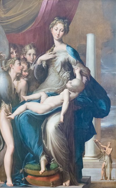Madona a dítě s anděly, známá jako Madona s dlouhým krkem od Parmigianino (1503 40)