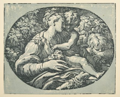 Panna a dítě se svatým Janem (inkoust (černá a modrozelená) na papíře) od Parmigianino