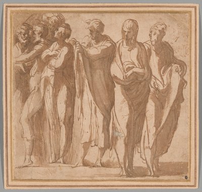 Skupina devíti stojících postav od Parmigianino