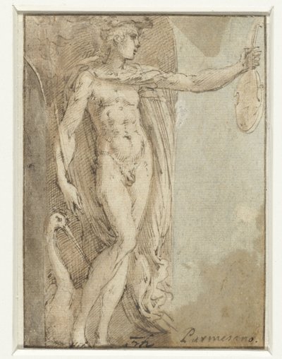Merkur stojící ve výklenku s houslemi a ibisem od Parmigianino